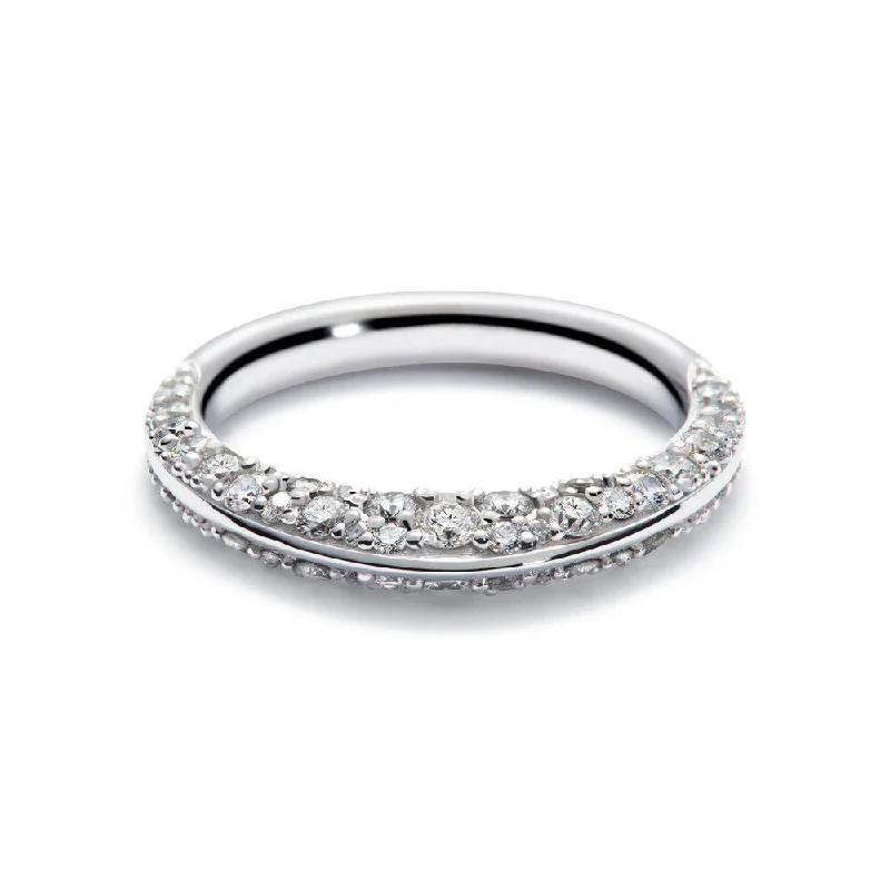 Vintage Silver Ring-Double Pave 18K White Gold Ring w. Diamonds