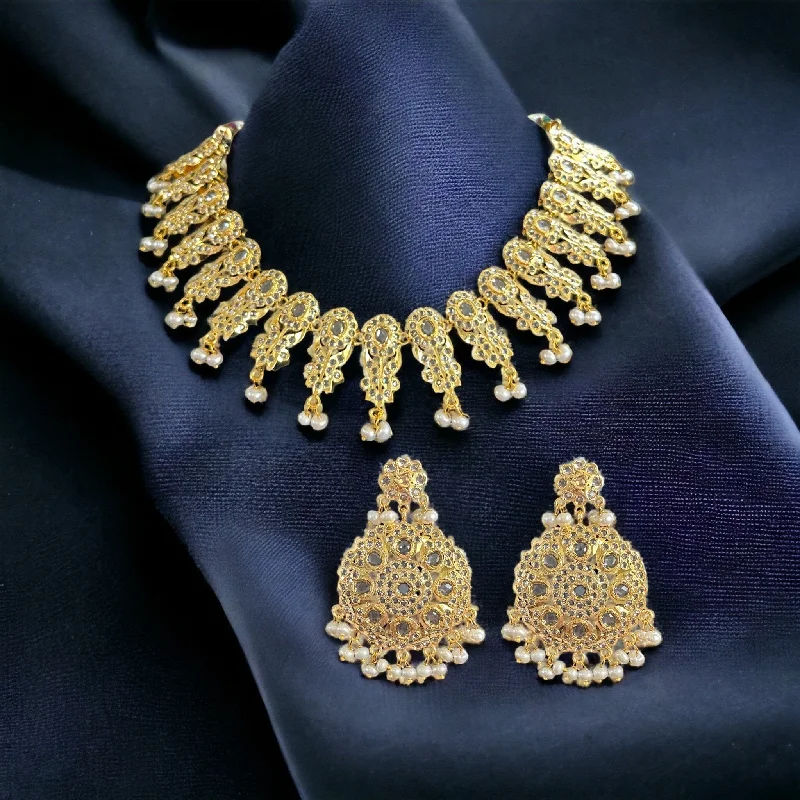 Sparkling Diamond Necklace-DNS48 Simeon gold plated Hyderabadi necklace in fresh water pearls ( READY TO SHIP) (Copy)