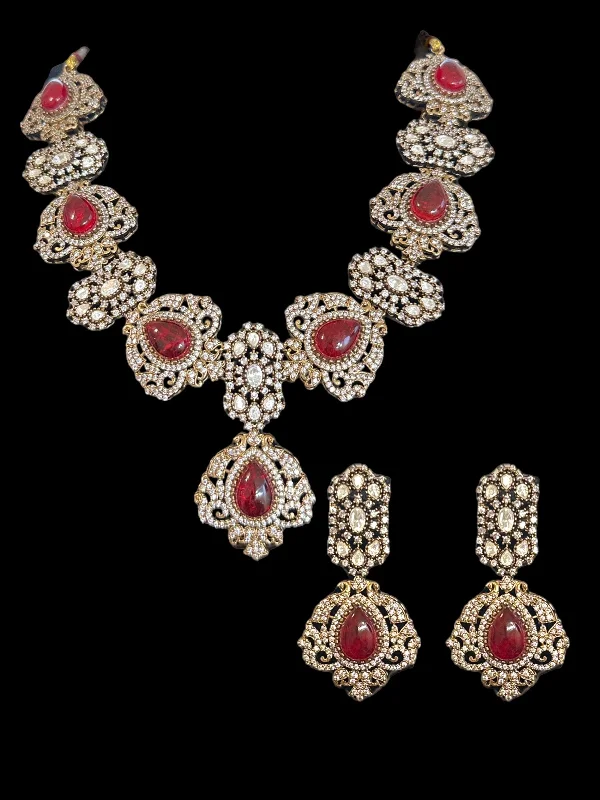 Black Pearl Necklace-DNS96 Victorian necklace set - ruby ( READY TO SHIP )