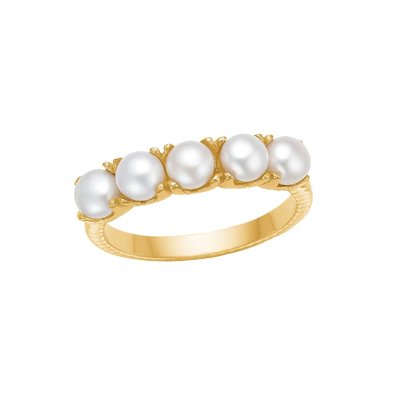 Unique Wedding Band Set-Reef 18K Gold Plated Ring w. White Pearls