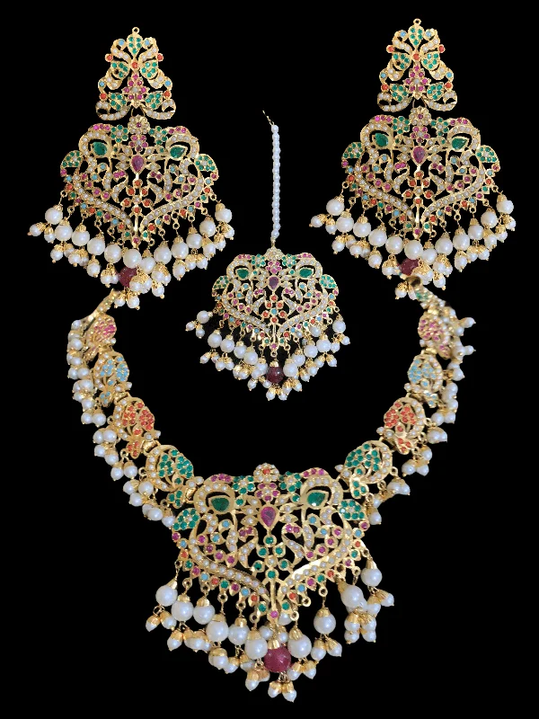 Simple Gold Chain Necklace-NS70 Neeli navratan jadau pearl necklace with earrings tika (SHIPS IN 4 WEEKS )