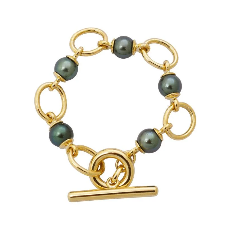 Diamond Tennis Bracelet-Toggle Bracelet - South Sea Pearl in 18K Gold