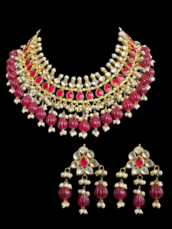 Long Chain Necklace-DNS138 pachi kundan necklace with earrings ( READY TO SHIP)