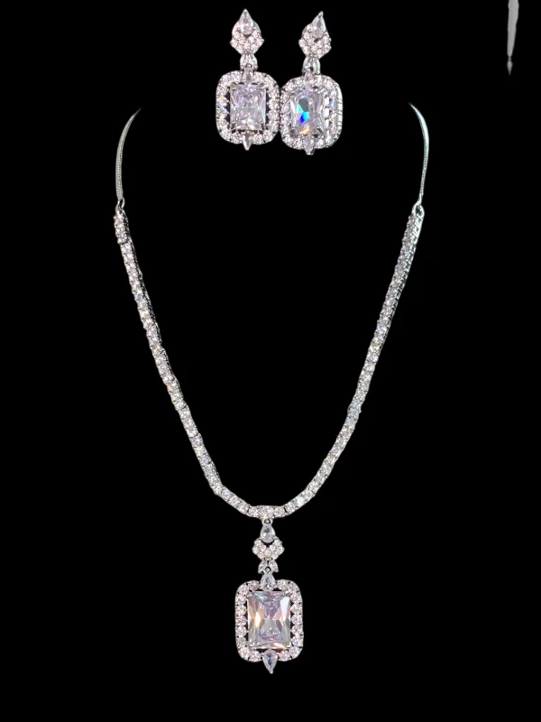 Pearls and Diamonds Necklace-NS508 Myrha cz necklace set -clear  READY TO SHIP )