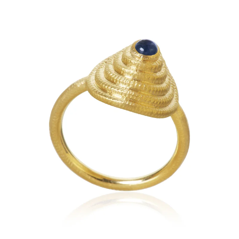 Yellow Gold Wedding Ring-Thera Twist 18K Gold Ring w. Sapphire