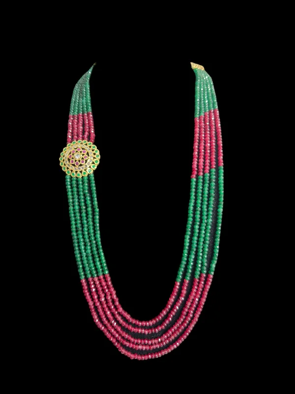 Large Bead Necklace-Brooch necklace red green ( READY TO SHIP )