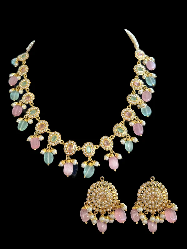 Gold Coin Necklace-DNS50 mint pink Jadau necklace set ( READY TO SHIP )