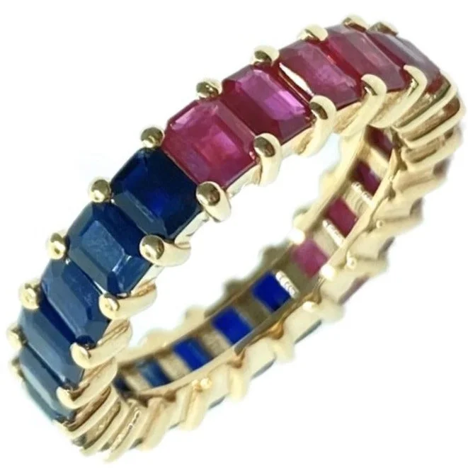 Large Gemstone Ring-Half/Half Gemstone Eternity Band