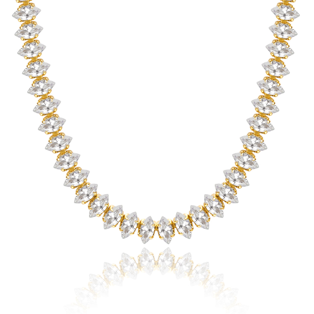 Antique Gold Necklace-14K Gold Diamond Tennis Necklace CZ Baguette Tennis Chain- Oval CZ