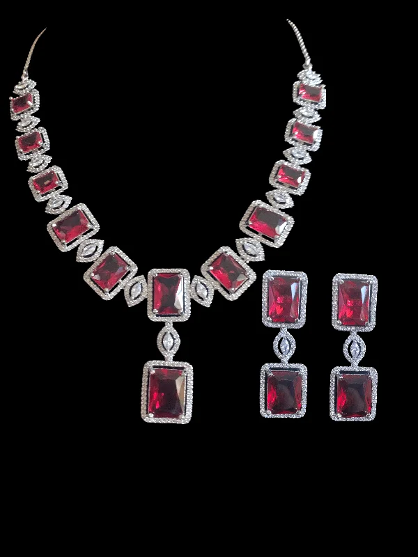 Sapphire Necklace-NS268  Meena cz necklace set - ruby  ( READY TO SHIP )