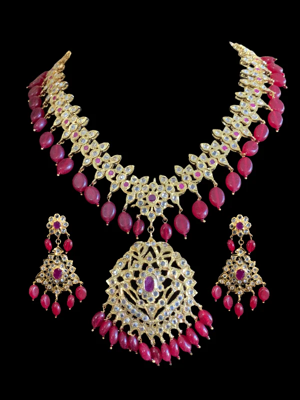 Gold Bar Necklace-NS283 Aaina necklace (ruby)(READY TO SHIP)