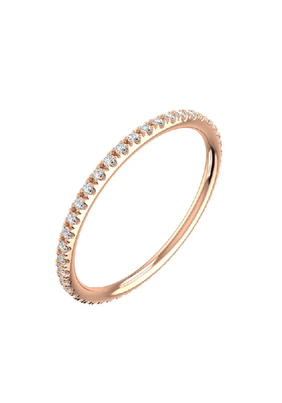 Round Cut Diamond Ring-Line Pavé 18K Rose Gold Ring w. Lab-Grown Diamonds