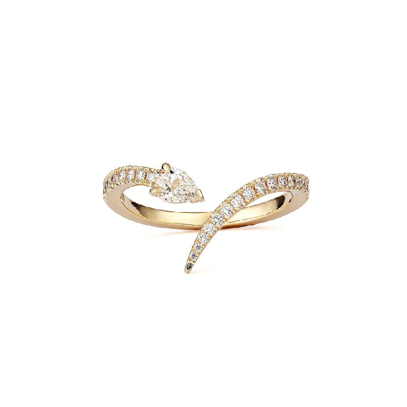 Custom Titanium Ring-Drop Swirl 18K Gold Ring w. Diamonds