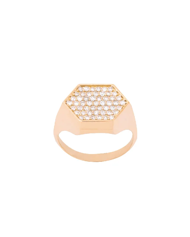 Diamond Ring with Matching Band-Hexagon 18K Gold, Whitegold or Rosegold Ring w. Diamonds