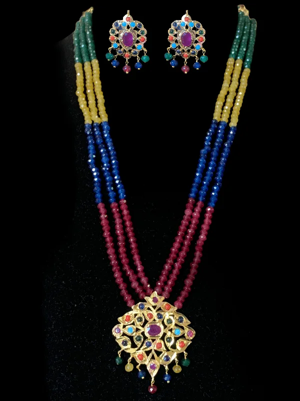 Designer Diamond Necklace-NS214 Meeraj necklace set ( navratan   ) ( SHIPS IN 3 WEEKS )