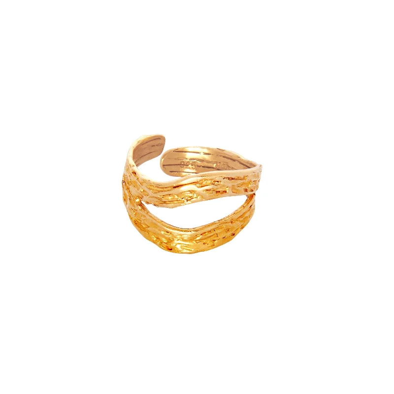 Women’s Rose Gold Ring-Wave Double Ring Gold Plated