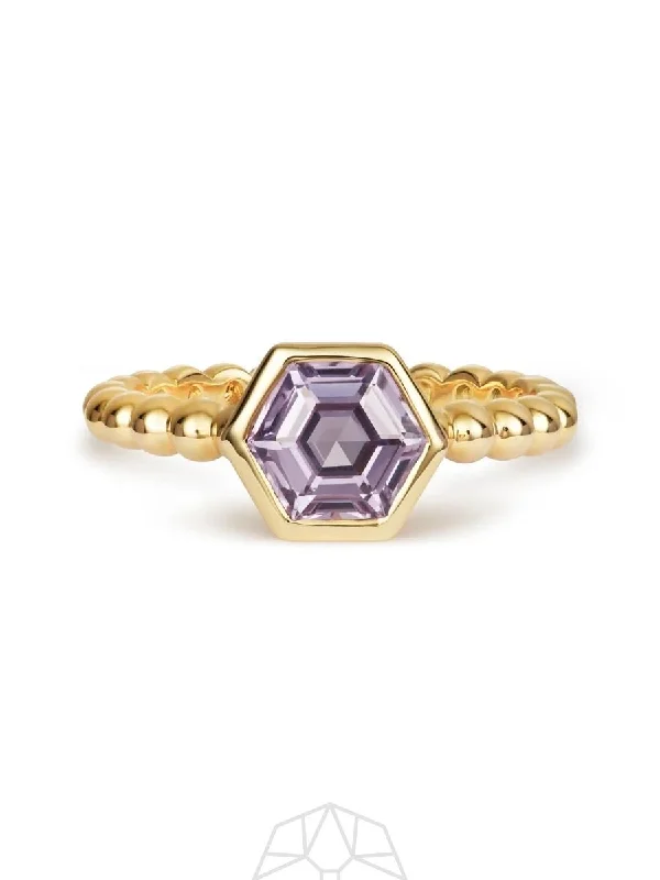 Gold Engagement Ring with Diamond-Purple Sapphire Hex 14K Gold Ring