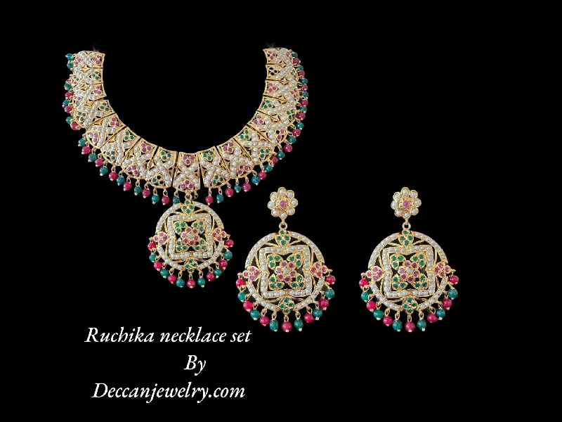 Custom Heart Necklace-DNS109 Ruchika  necklace set in red green ( READY TO SHIP )