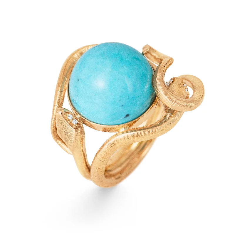 Dainty Engagement Ring-Snakes 18K Gold Ring w. Turquoise & Diamonds