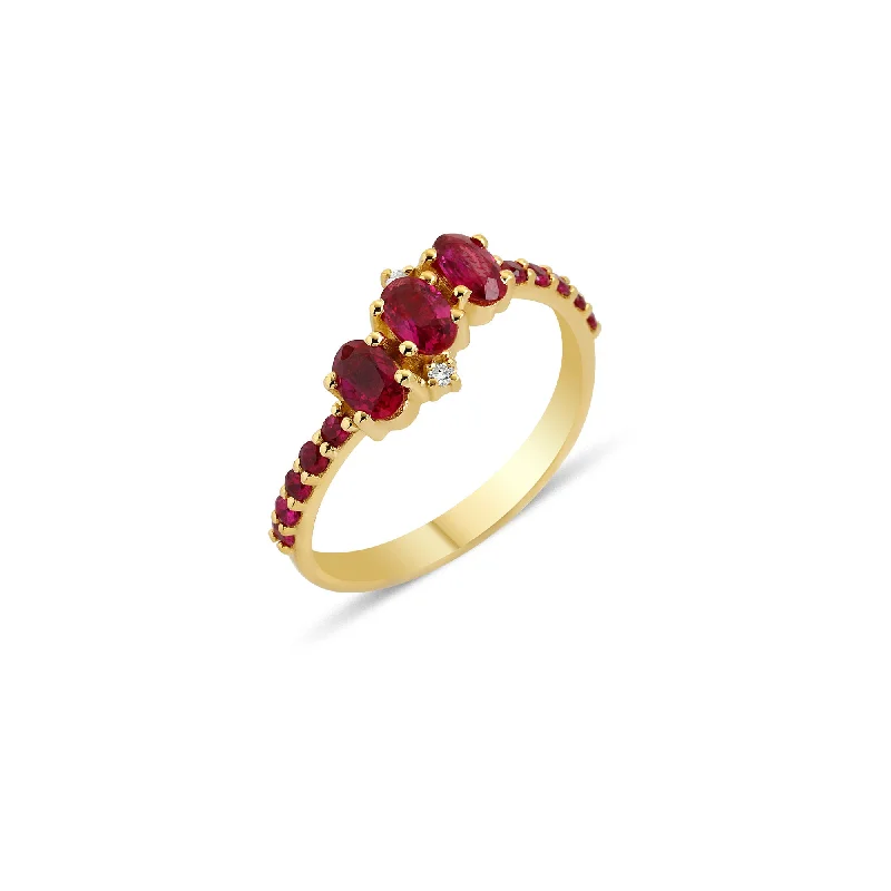 Heart Shaped Wedding Ring-Seraphina Trio 18K Gold Ring w. Rubies & Diamond