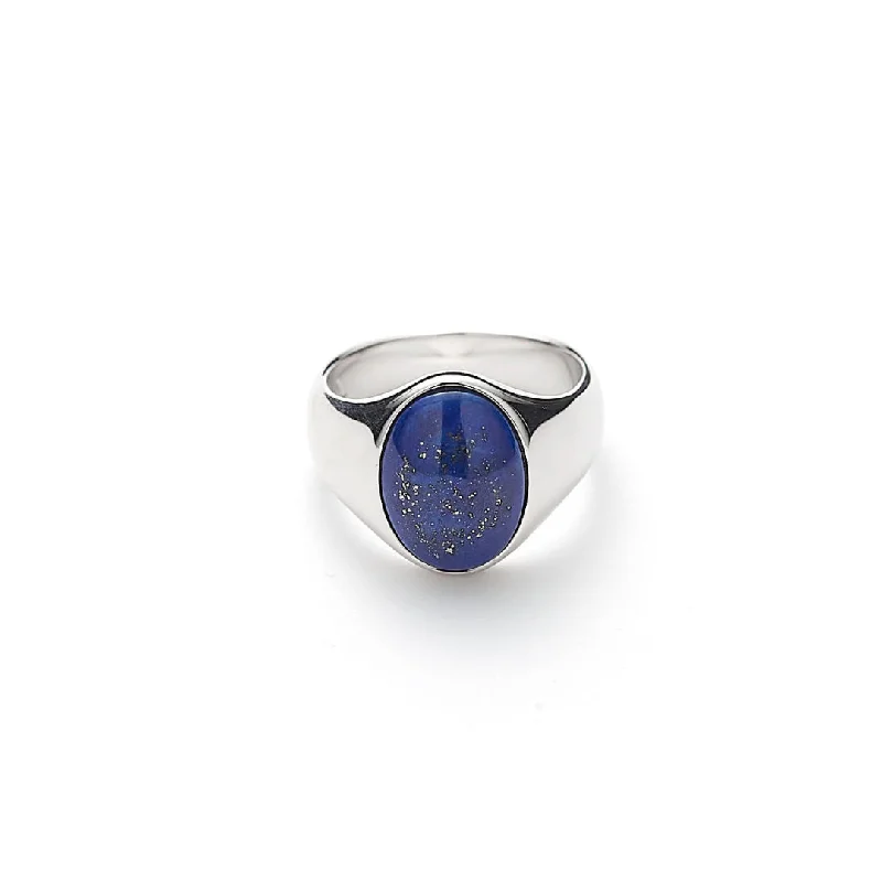 Men's Wedding Ring-Hope Oval Signet Silver Ring w. Lapis