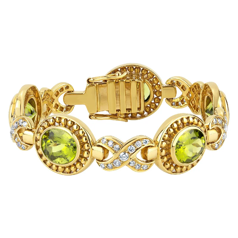 Handcrafted Silver Bracelet-Bracelet- Peridot And Diamond (1451A)