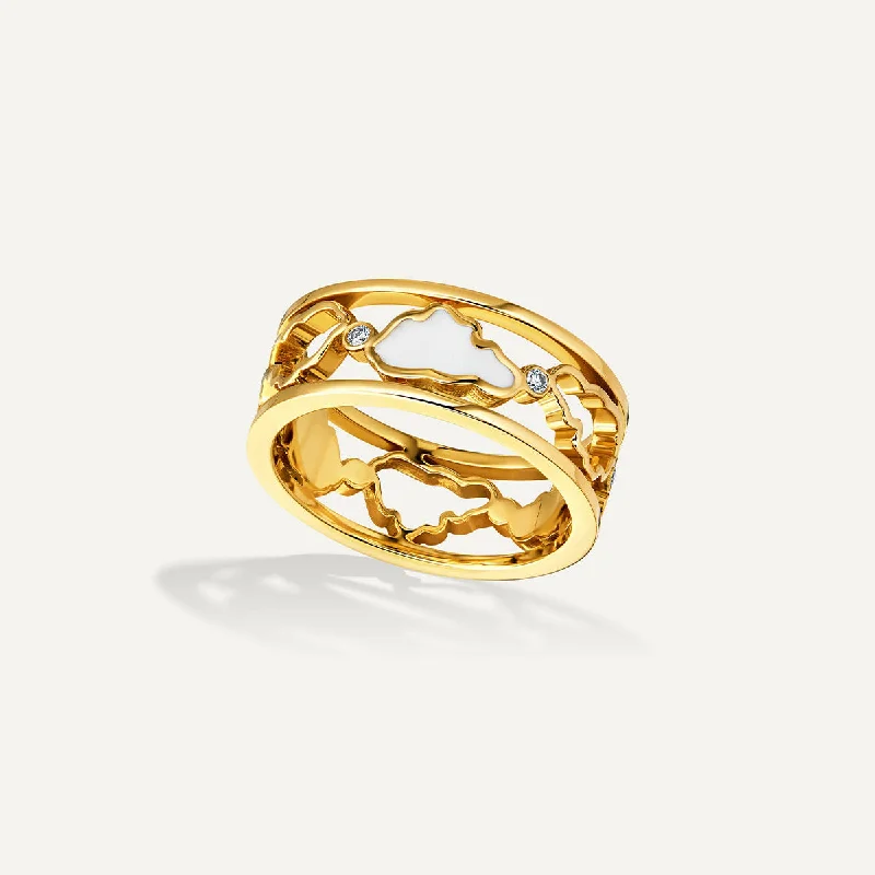 Silver Cocktail Ring-Allusia Love Enamel Band 18K Gold Ring w. Diamonds