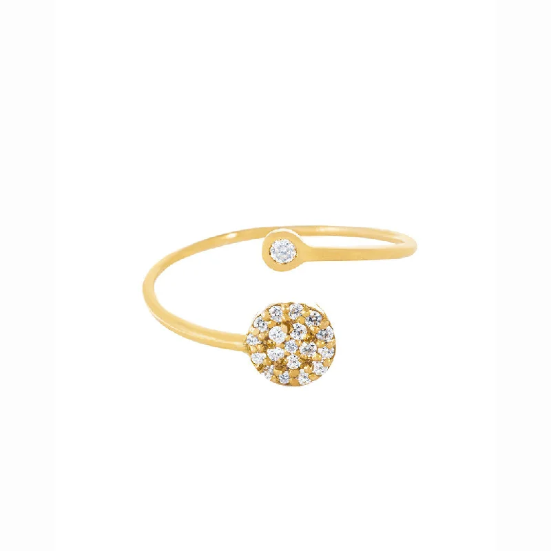 Classic Solitaire Ring-Double Circle Pave 18K Gold Ring w. Diamonds