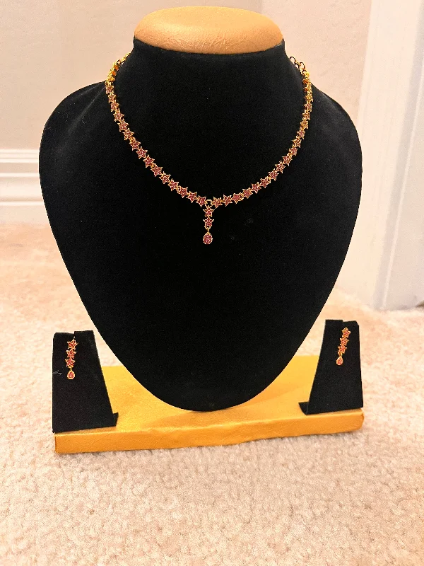 Crystal Necklace for Wedding-Fabulous Gold Plated And Pink Stone With Star Designed Necklace Set For Women