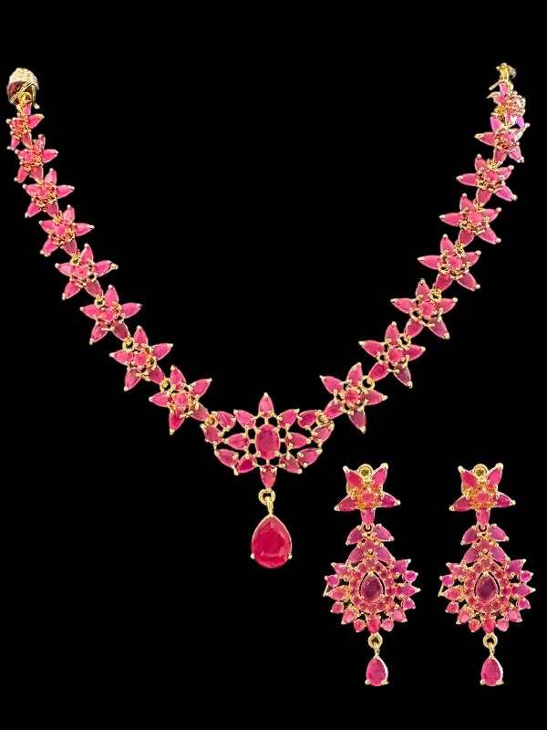 Bridal Necklace Set-DNS133 Cz ruby necklace with earrings ( READY TO SHIP )