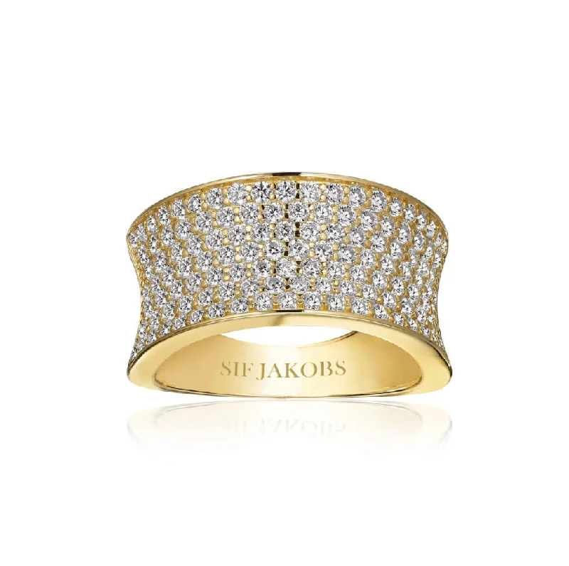 Custom Engraved Ring-Felline Concavo 18K Gold Plated Ring w. Zirconias