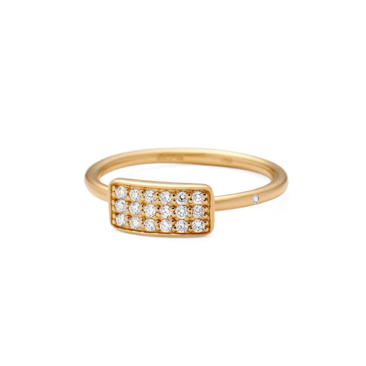 Women’s Stackable Rings-Rock Square 18K Gold Ring w. Diamonds