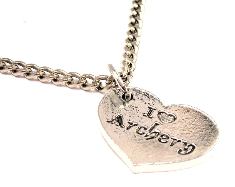 Chunky Chain Necklace-I Love Archery Heart Single Charm Necklace