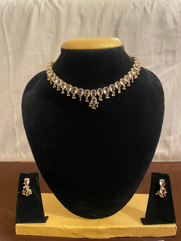 Statement Necklace for Wedding-Stunning Gold Plated With White Stone Necklace Set And Earring For Women