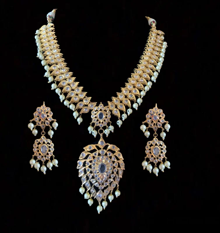 Gemstone Chain Necklace-NS205 Ila nizami mango style bridal necklace with earrings in pearls (SHIPS IN 2 WEEKS  )