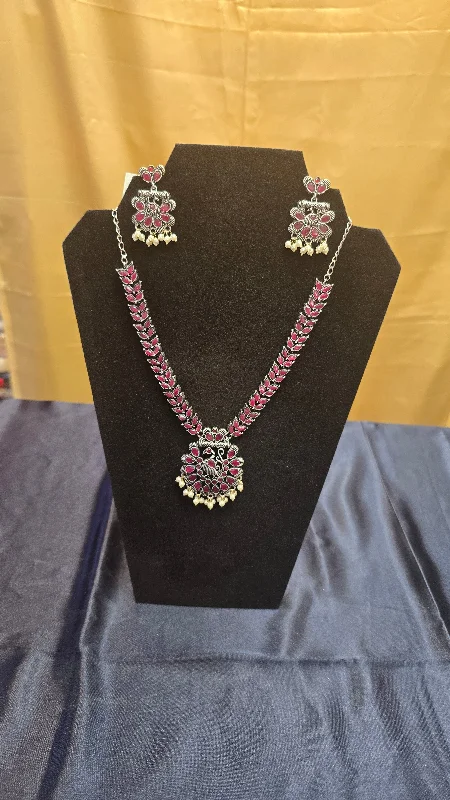 Beaded Necklace with Charms-Fabulous Pink Color Oxidized Necklace Set With Beads For Women