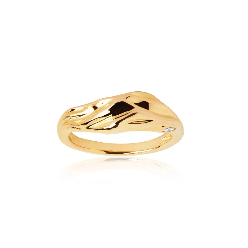 Two-Tone Engagement Ring-Vulcanello Gold Plated Ring w. White Zirconia