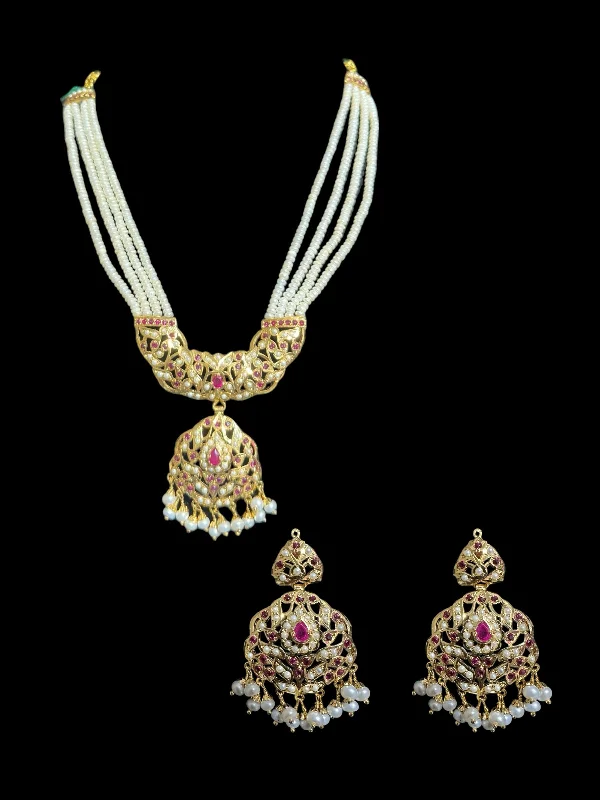 Unique Design Necklace-Ruby pearl gold plated silver necklace set ( READY TO SHIP )