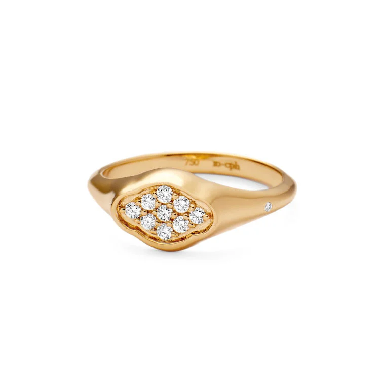 Chunky Gold Ring-Rock Signet 18K Gold Ring w. Diamonds