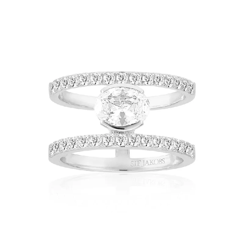 Diamond Cluster Ring-Ellisse Carezza Grande Silver Ring w. Zirconia