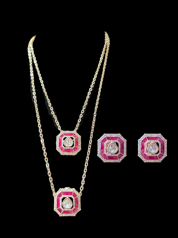 Large Crystal Necklace-PS529 Eliza rose gold plated necklace earrings  ( READY TO SHIP )