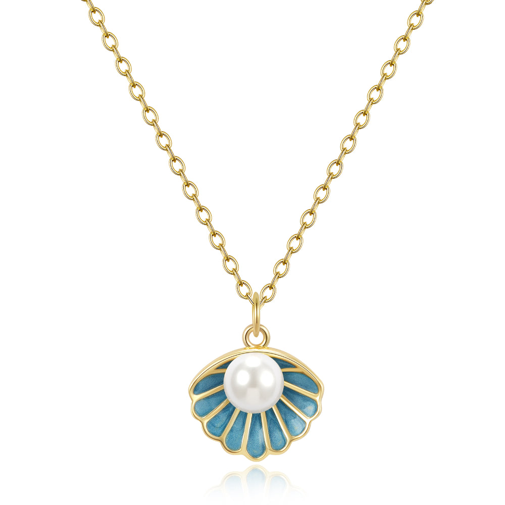 Silver Heart Pendant Necklace-Summer Adjustable Gold Enamel Scallop Pendant Necklace