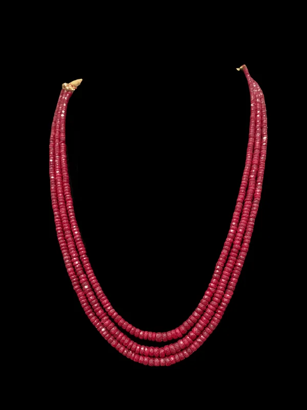 Simple Gold Chain Necklace-Three layer natural ruby beads necklace ( READY TO SHIP )