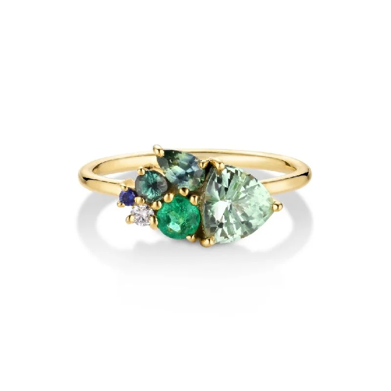 Platinum Wedding Ring-Varnaya Vana 18K Gold Ring w. Tourmaline, Sapphires, Emerald & Diamond