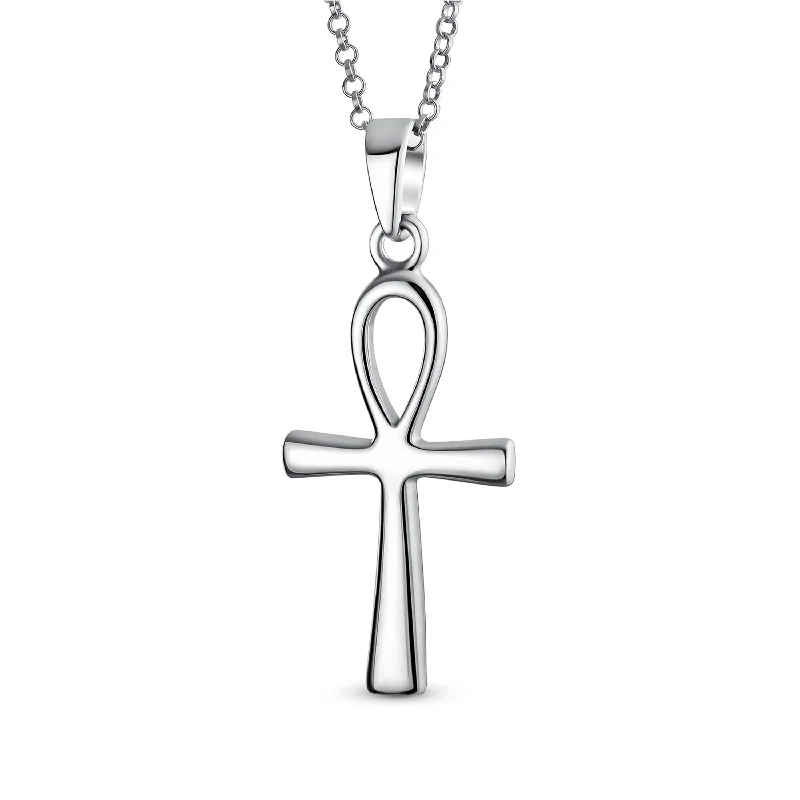 Simple Silver Pendant Necklace-Unisex Sterling Silver Ankh Cross Pendant Necklace for Men and Teens