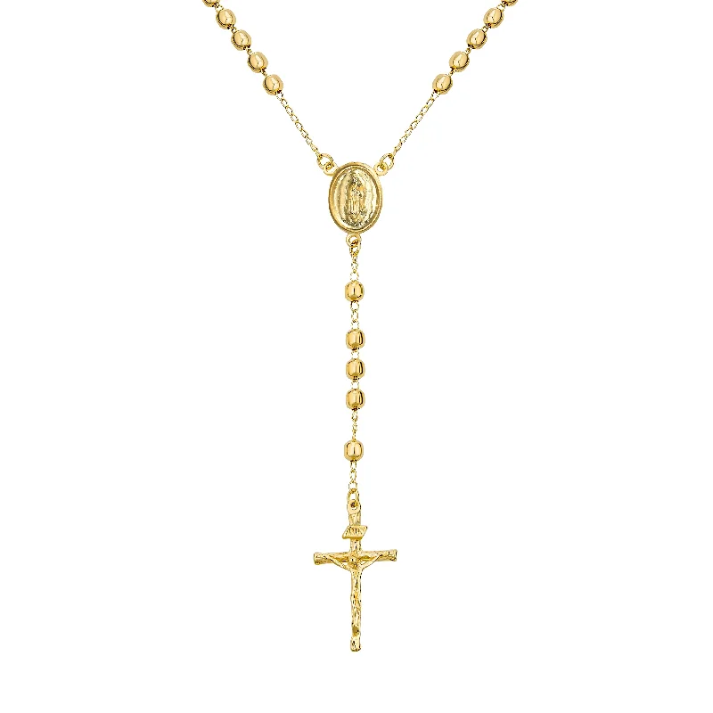 Designer Pearl Necklace-18K Gold Plated Virgin Mary Rosary Necklace with Crucifix and Beads