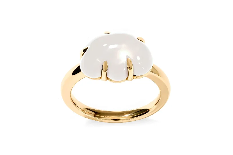 Women’s Stackable Rings-Cloud 18K Gold Ring w. Milky Quartz