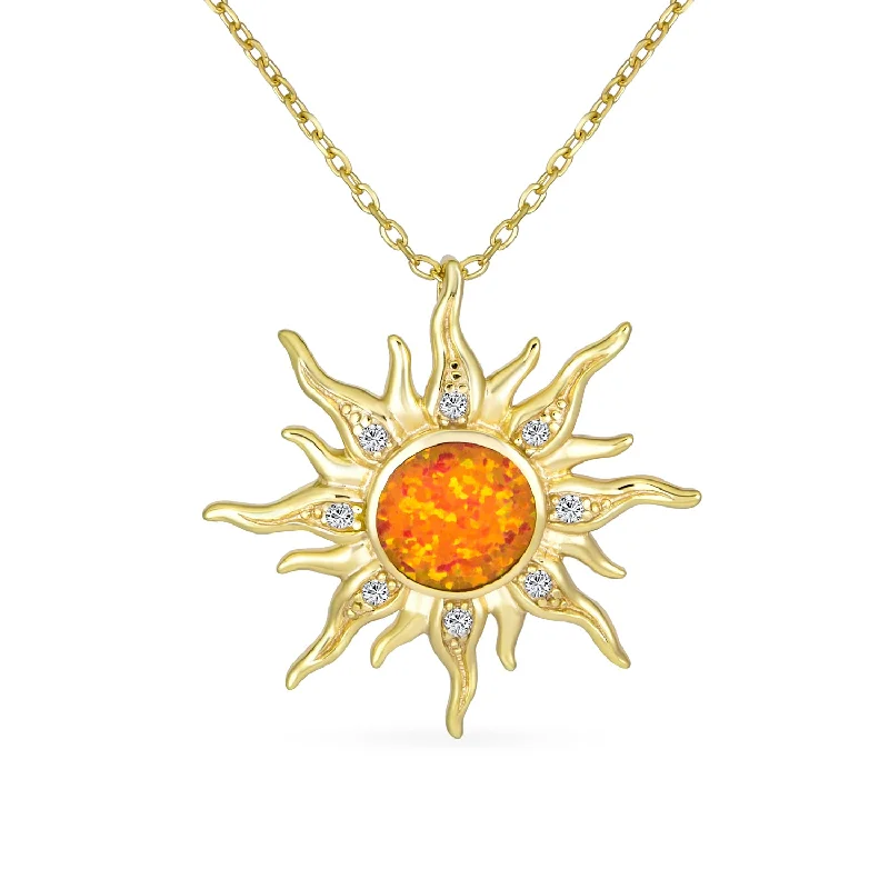 Black Pearl Necklace-Irradiance CZ Accents Orange Fire Opal Pendant Necklace Gold Plated Silver