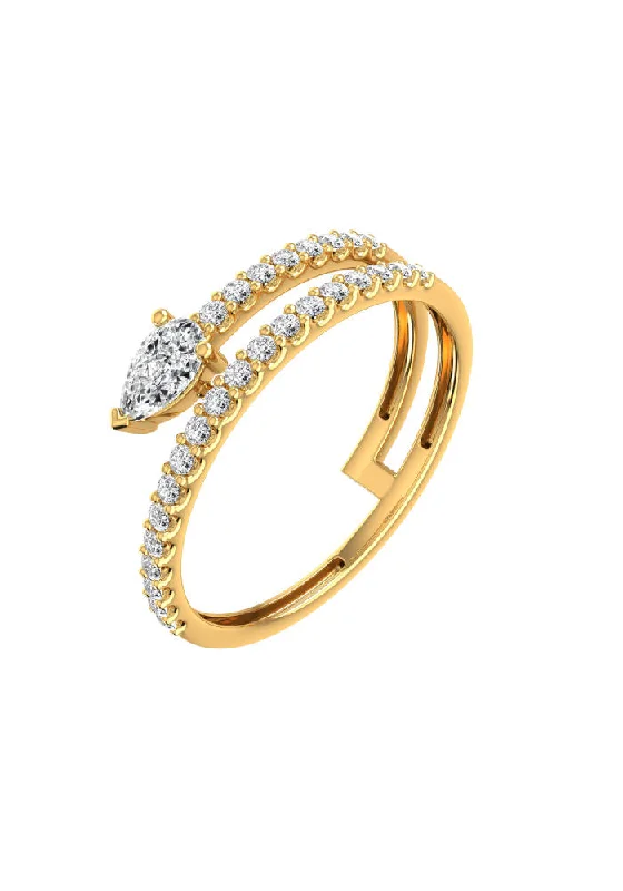 Adjustable Gold Ring-Double Pear Pave 18K Gold Ring w. Lab-Grown Diamonds