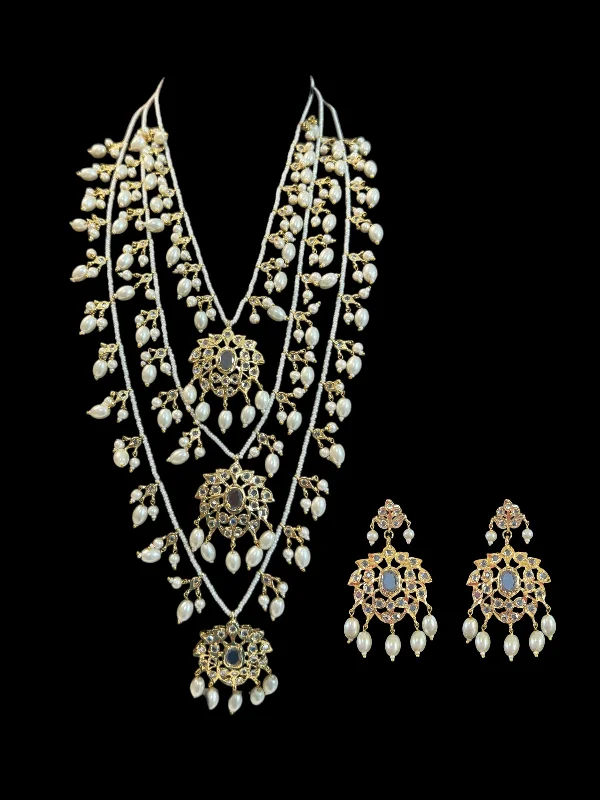 Large Bead Necklace-SAT104 Farmana three layer Hyderabadi necklace in pearls  ( READY TO SHIP )